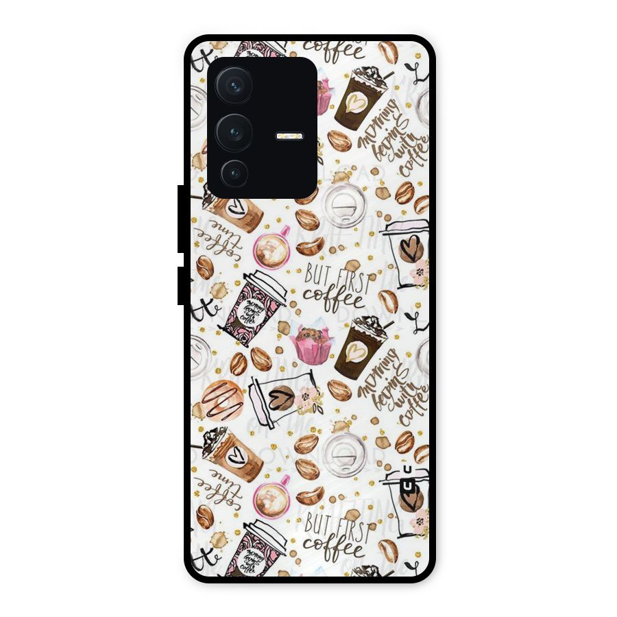 Coffee Pattern Metal Back Case for Vivo V23 5G