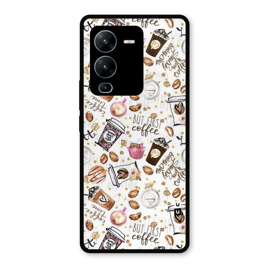 Coffee Pattern Metal Back Case for Vivo V25 Pro