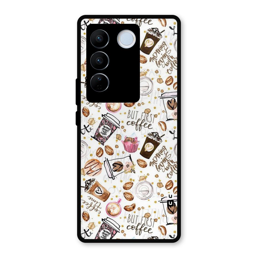 Coffee Pattern Metal Back Case for Vivo V27