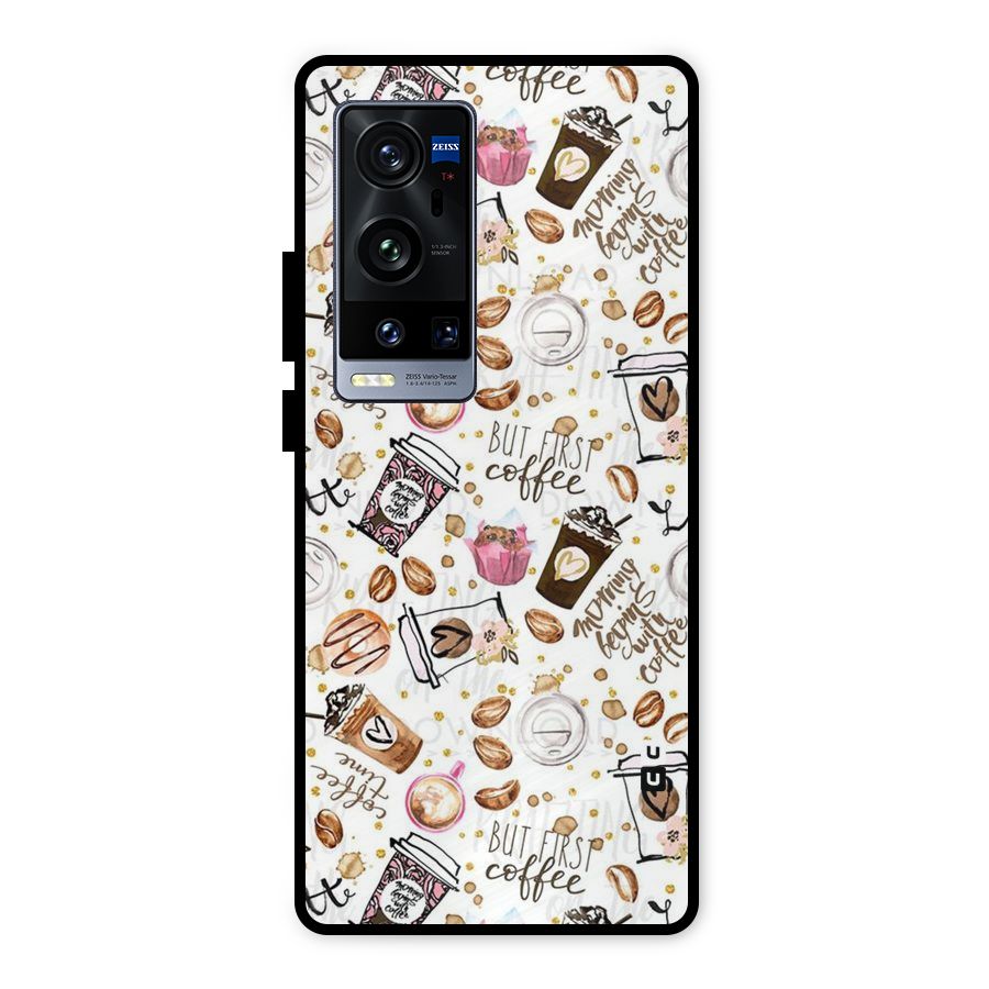 Coffee Pattern Metal Back Case for Vivo X60 Pro Plus