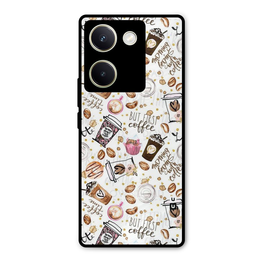 Coffee Pattern Metal Back Case for Vivo Y200 Pro