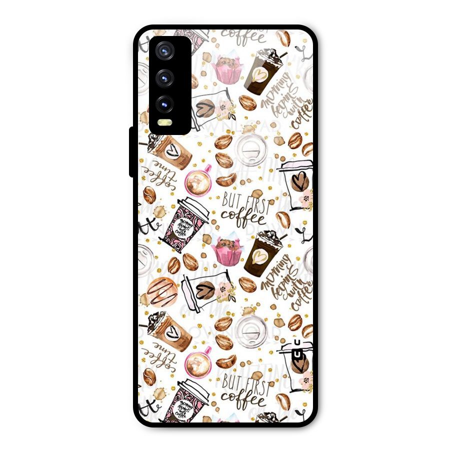 Coffee Pattern Metal Back Case for Vivo Y20g