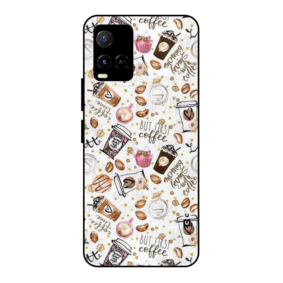 Coffee Pattern Metal Back Case for Vivo Y21T