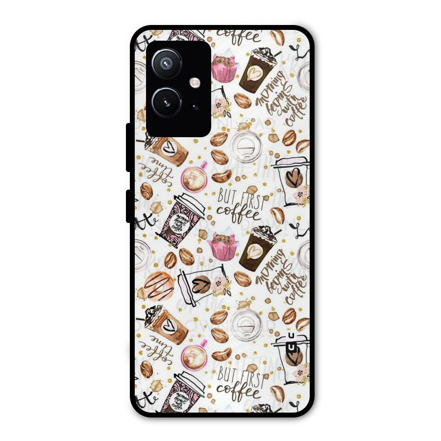Coffee Pattern Metal Back Case for Vivo Y75 5G