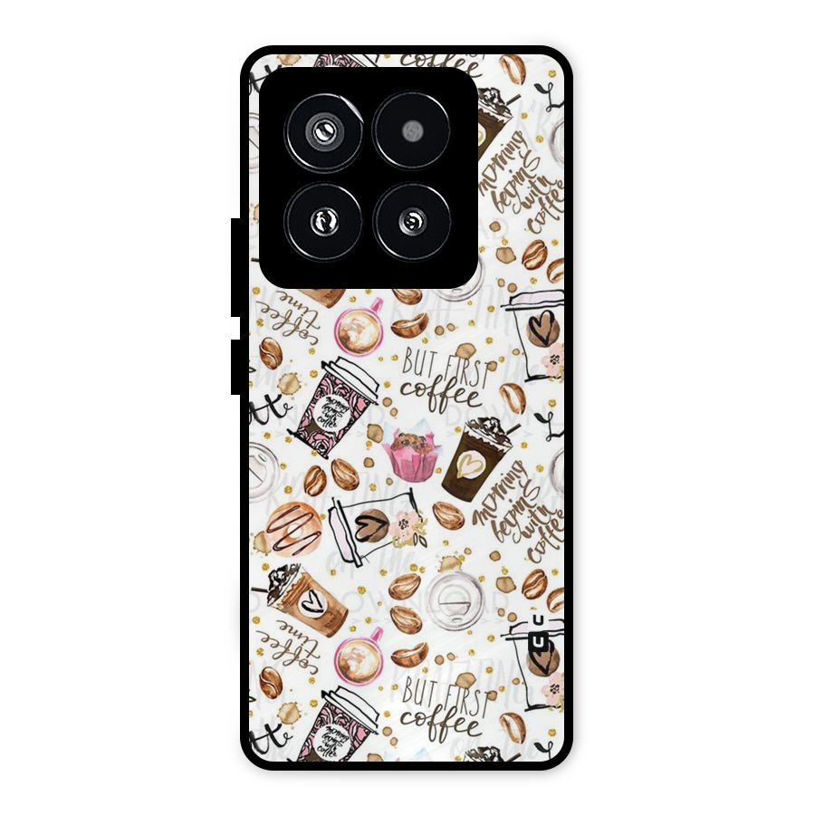 Coffee Pattern Metal Back Case for Xiaomi 14 Pro