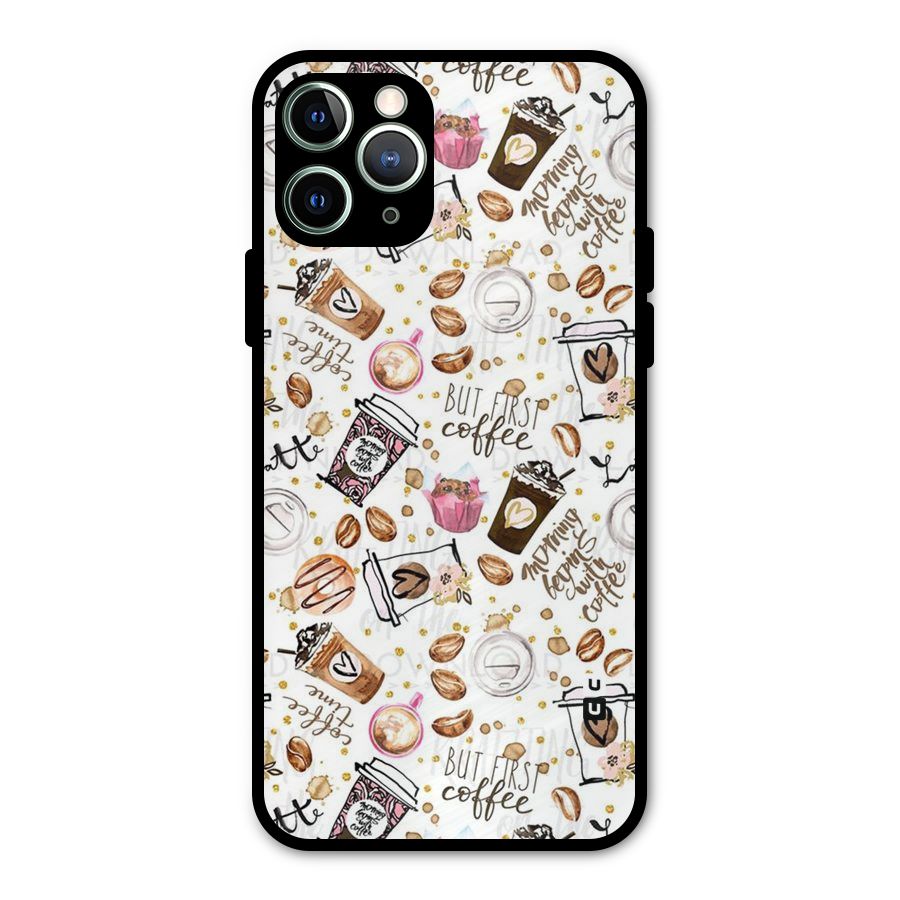 Coffee Pattern Metal Back Case for iPhone 11 Pro Max