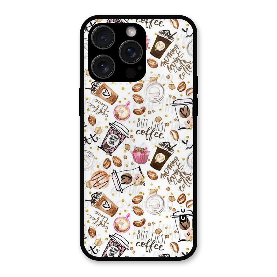 Coffee Pattern Metal Back Case for iPhone 15 Pro Max