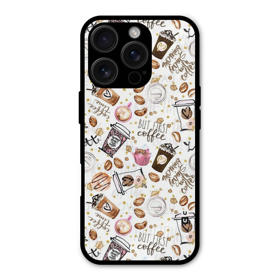Coffee Pattern Metal Back Case for iPhone 16 Pro