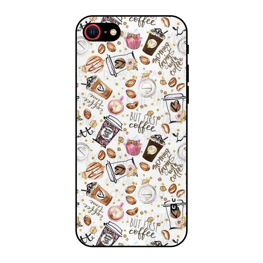 Coffee Pattern Metal Back Case for iPhone 7