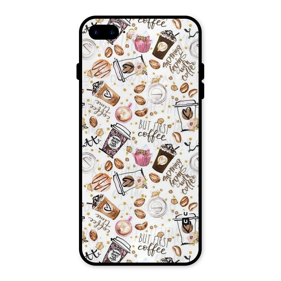 Coffee Pattern Metal Back Case for iPhone 8 Plus