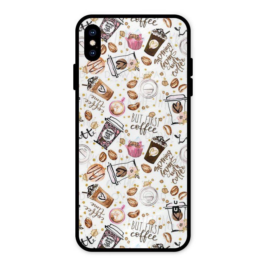 Coffee Pattern Metal Back Case for iPhone XS Max