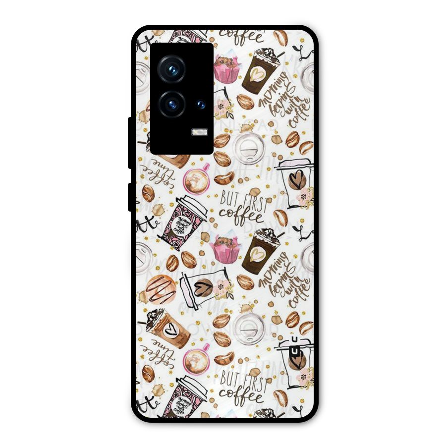 Coffee Pattern Metal Back Case for iQOO 9 5G