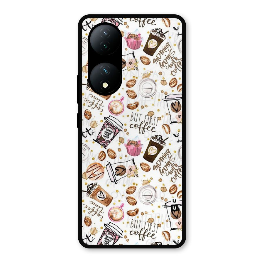 Coffee Pattern Metal Back Case for iQOO Z7s