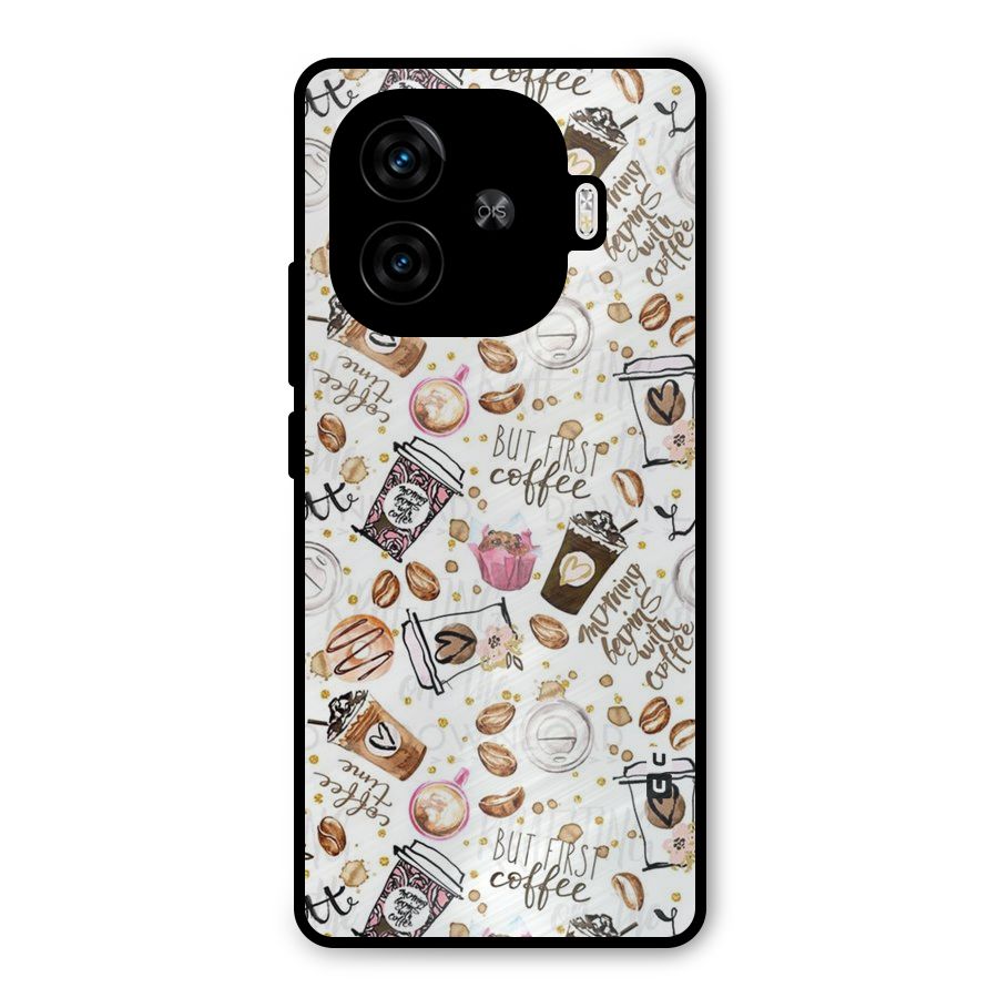 Coffee Pattern Metal Back Case for iQOO Z9 Turbo