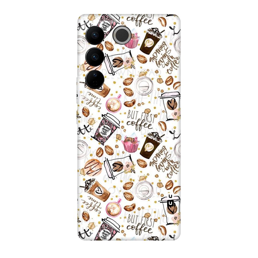 Coffee Pattern Original Polycarbonate Back Case for Vivo V27