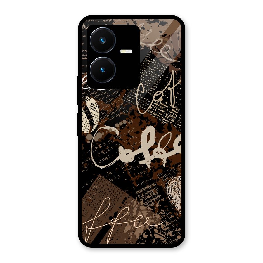 Coffee Scribbles Glass Back Case for Vivo Y22s