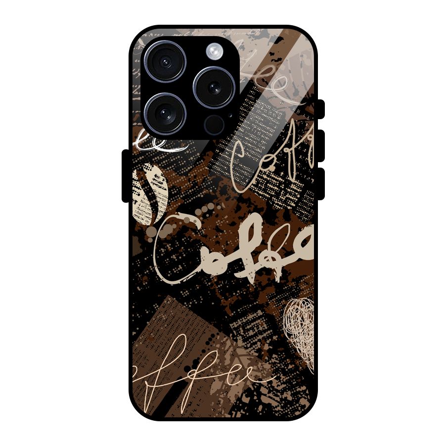 Coffee Scribbles Glass Back Case for iPhone 15 Pro