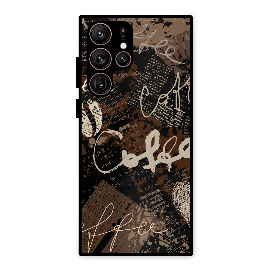 Coffee Scribbles Metal Back Case for Galaxy S22 Ultra 5G
