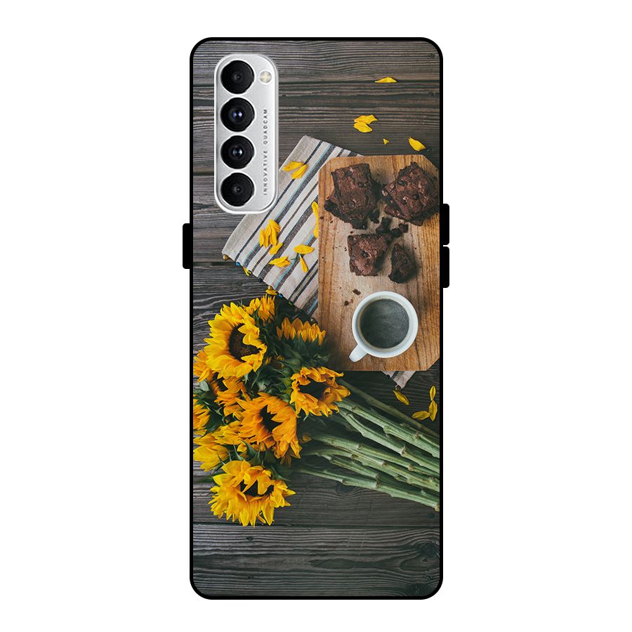 Coffee and Flowers Metal Back Case for Oppo Reno4 Pro