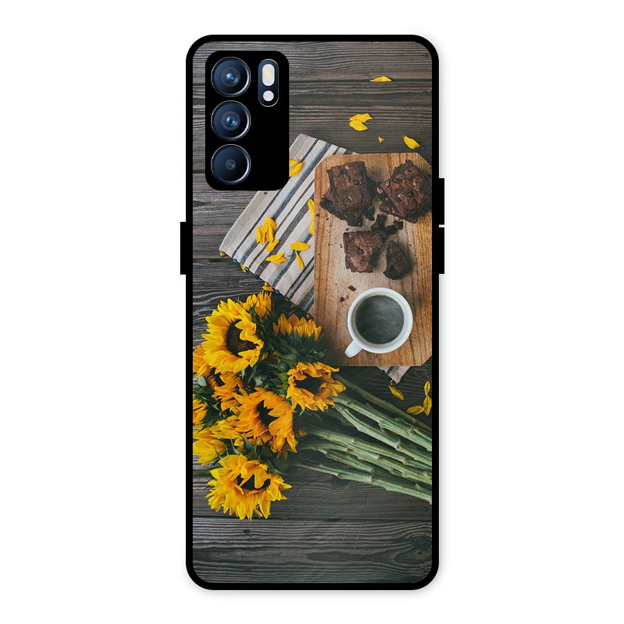 Coffee and Flowers Metal Back Case for Oppo Reno6 5G