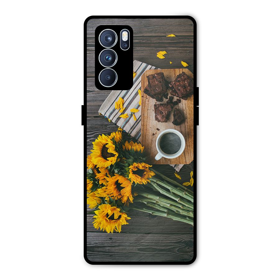 Coffee and Flowers Metal Back Case for Oppo Reno6 Pro 5G