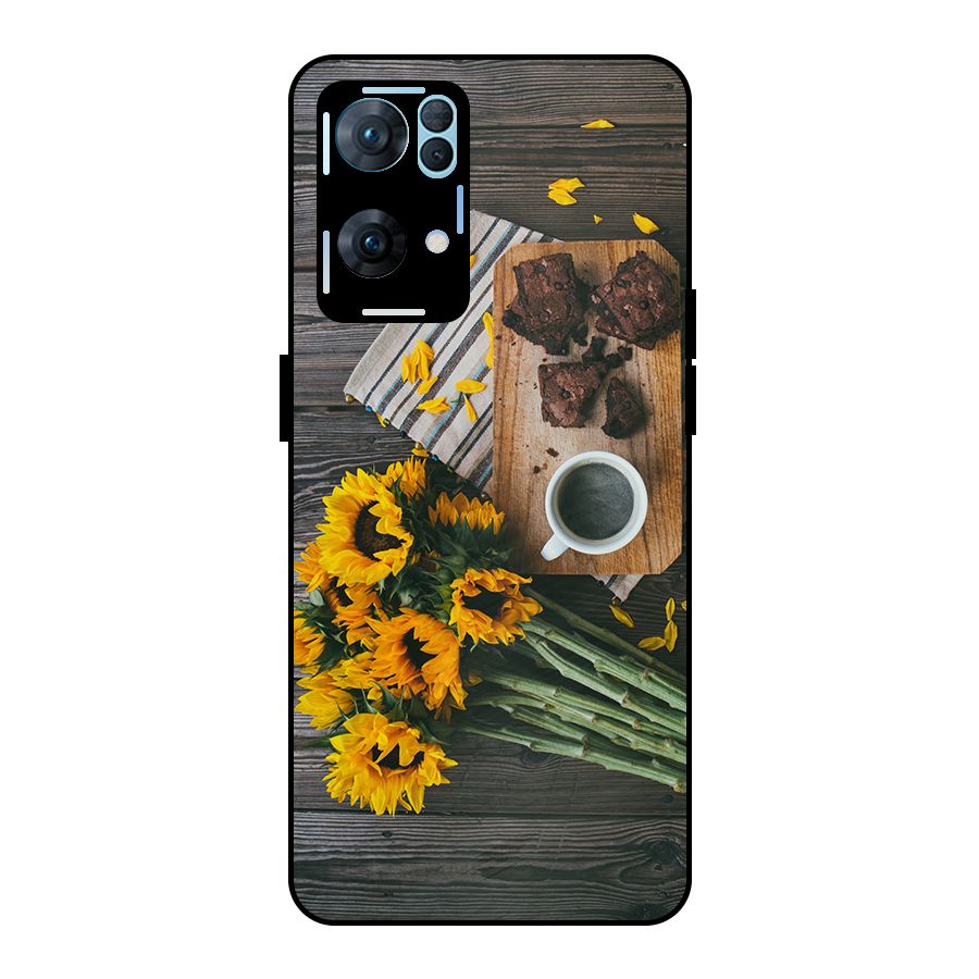 Coffee and Flowers Metal Back Case for Oppo Reno7 Pro 5G