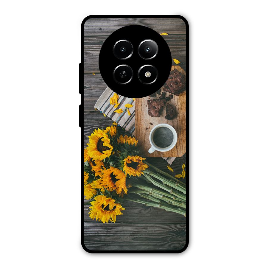 Coffee and Flowers Metal Back Case for Realme Narzo 70x 5G