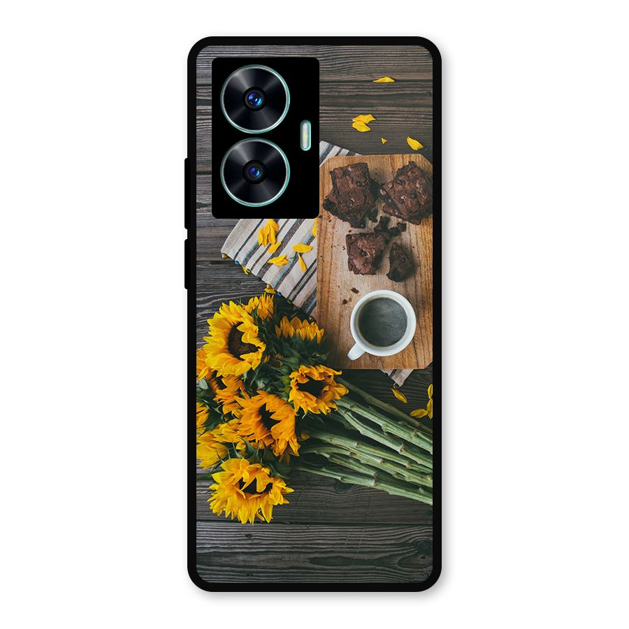 Coffee and Flowers Metal Back Case for Realme Narzo N55