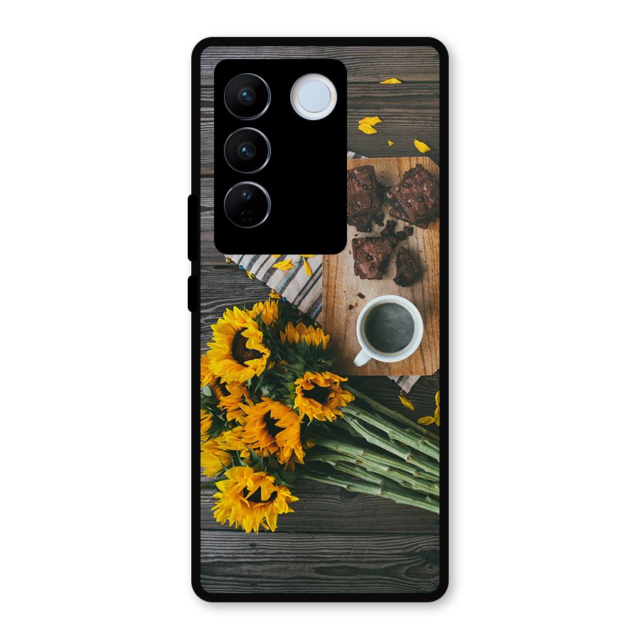 Coffee and Flowers Metal Back Case for Vivo V27 Pro