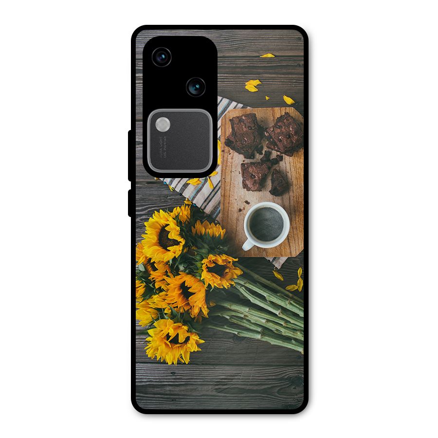Coffee and Flowers Metal Back Case for Vivo V30 Pro
