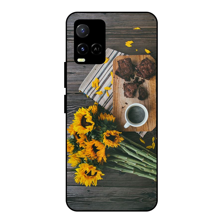 Coffee and Flowers Metal Back Case for Vivo Y21 2021