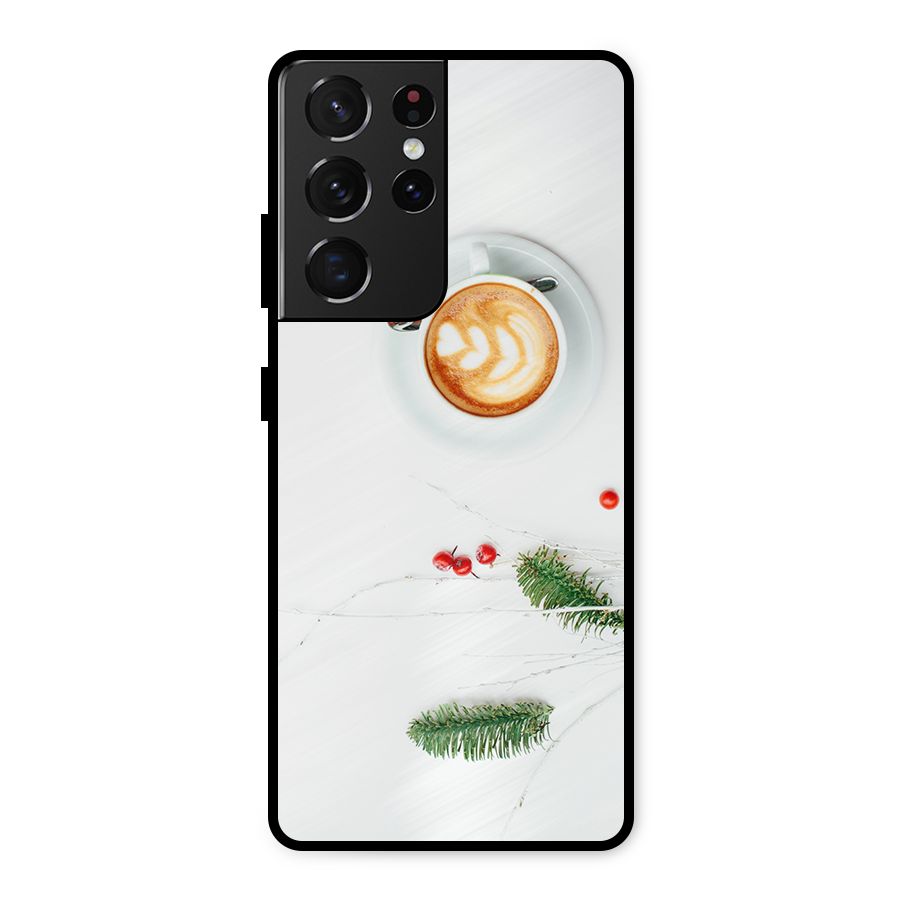 Coffee and Leafs Metal Back Case for Galaxy S21 Ultra 5G