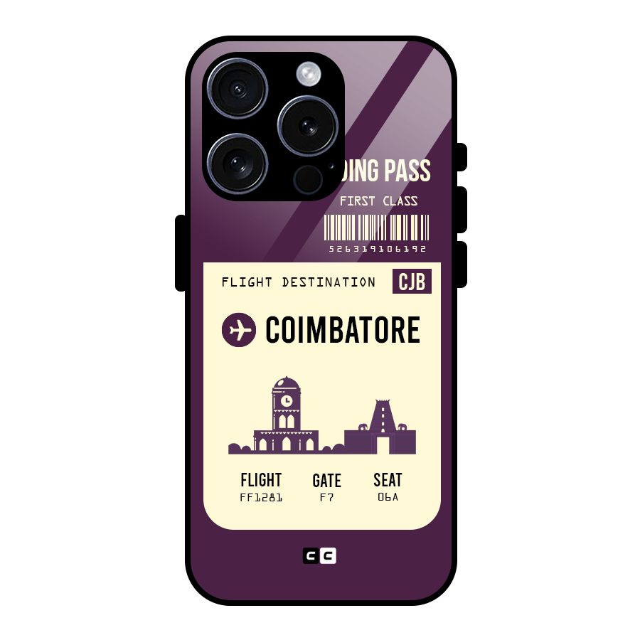 Coimbatore Boarding Pass Glass Back Case for iPhone 15 Pro