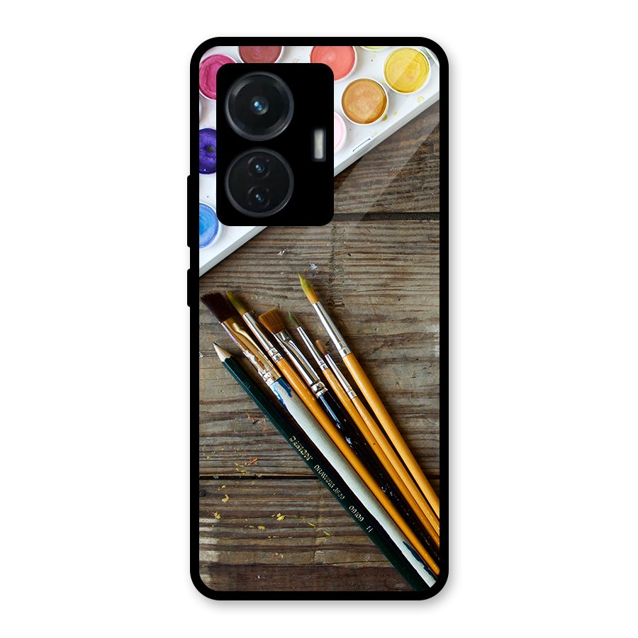 Color Palette and Brush Glass Back Case for Vivo T1 44W