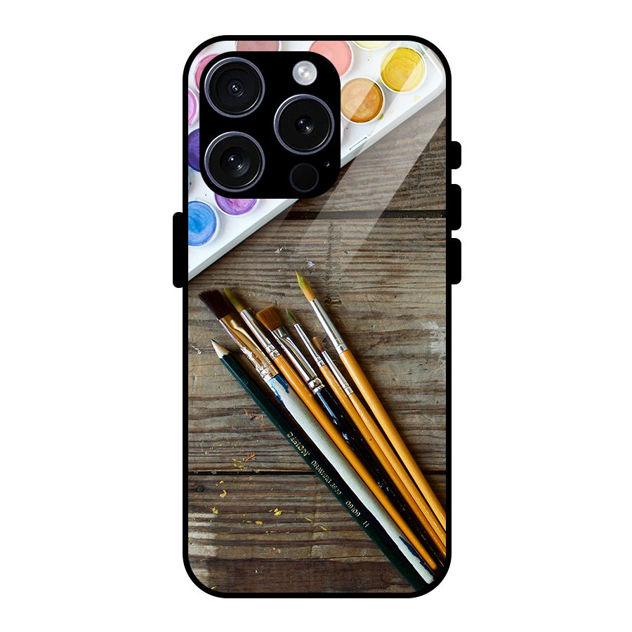 Color Palette and Brush Glass Back Case for iPhone 15 Pro