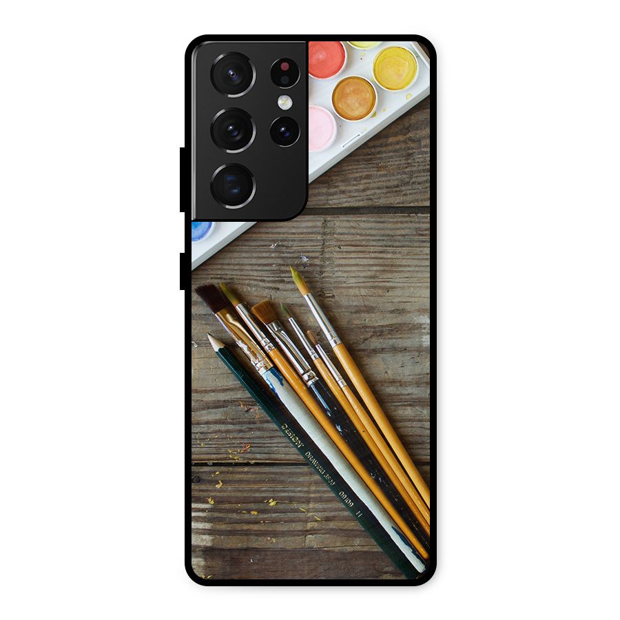 Color Palette and Brush Metal Back Case for Galaxy S21 Ultra 5G