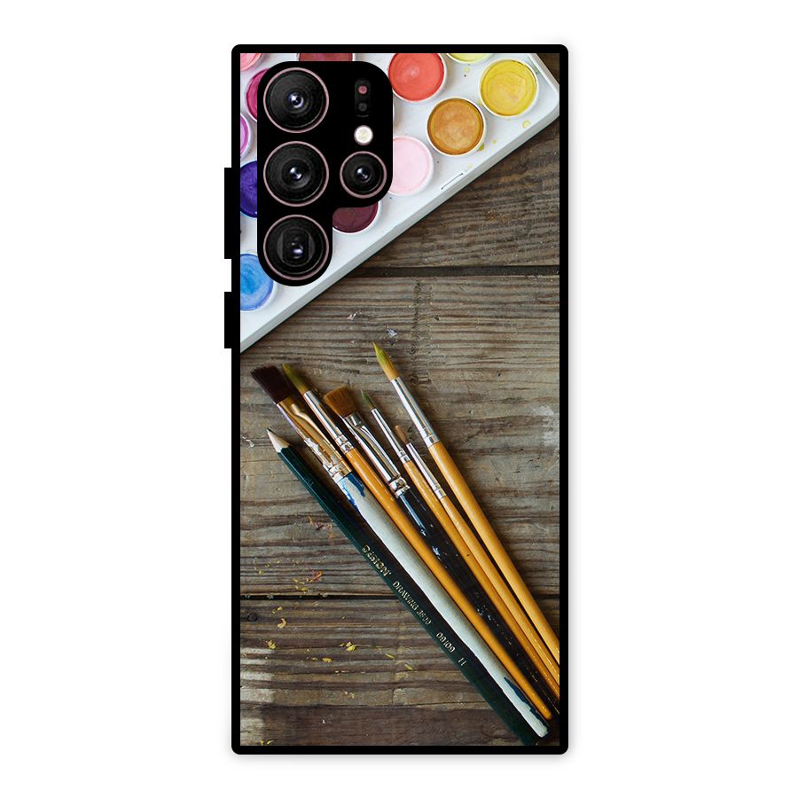 Color Palette and Brush Metal Back Case for Galaxy S22 Ultra 5G