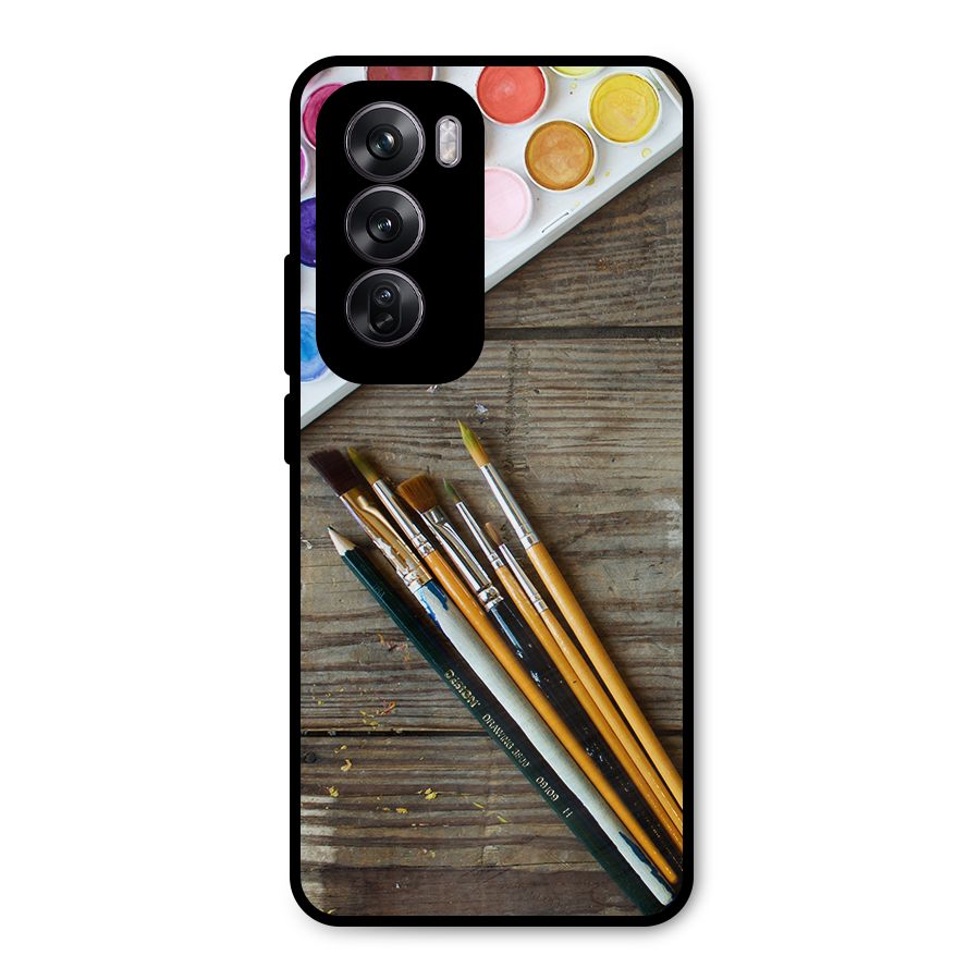 Color Palette and Brush Metal Back Case for Oppo Reno12 Pro