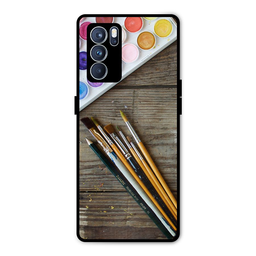 Color Palette and Brush Metal Back Case for Oppo Reno6 Pro 5G