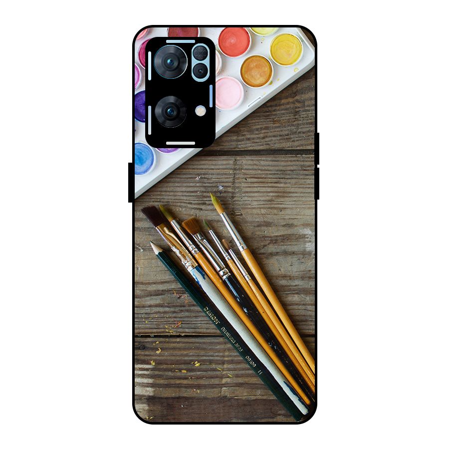 Color Palette and Brush Metal Back Case for Oppo Reno7 Pro 5G