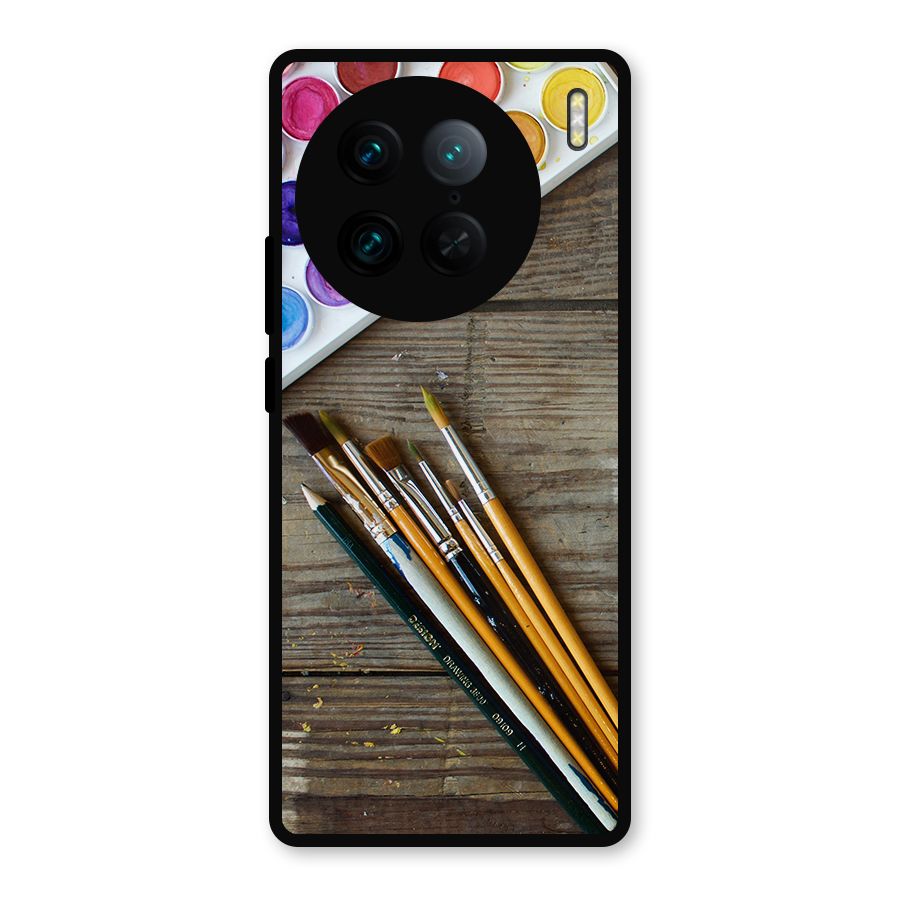 Color Palette and Brush Metal Back Case for Vivo X90 Pro