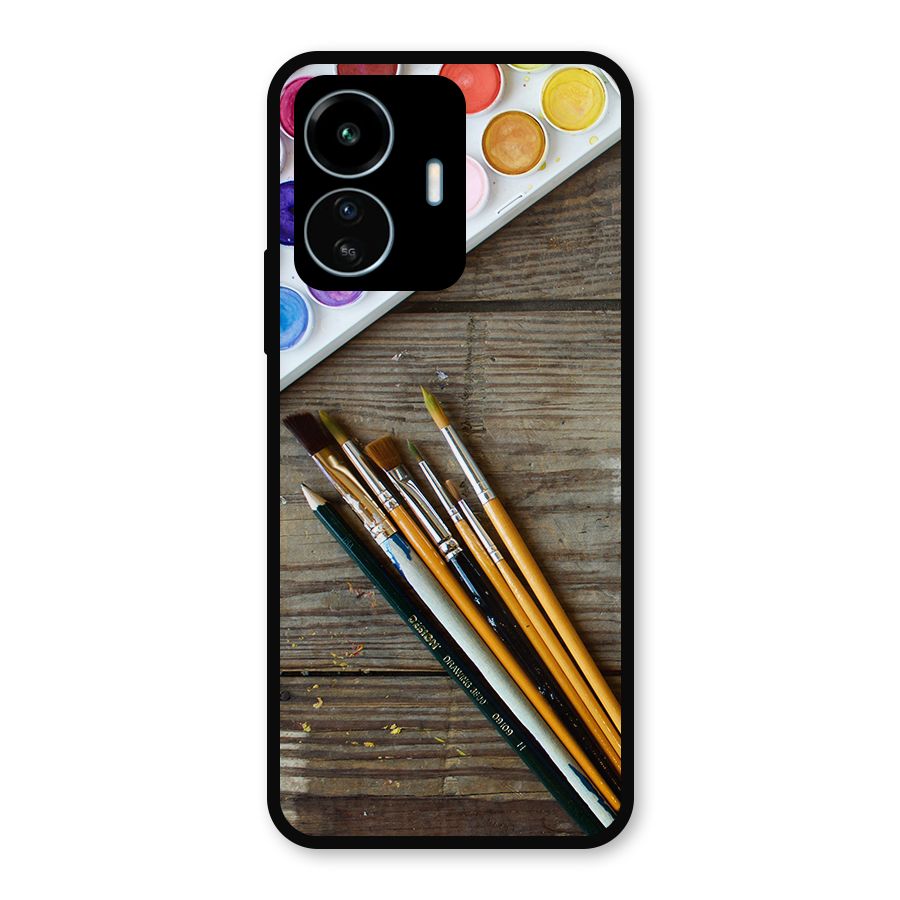 Color Palette and Brush Metal Back Case for vivo iQOO Z6 Lite 5G