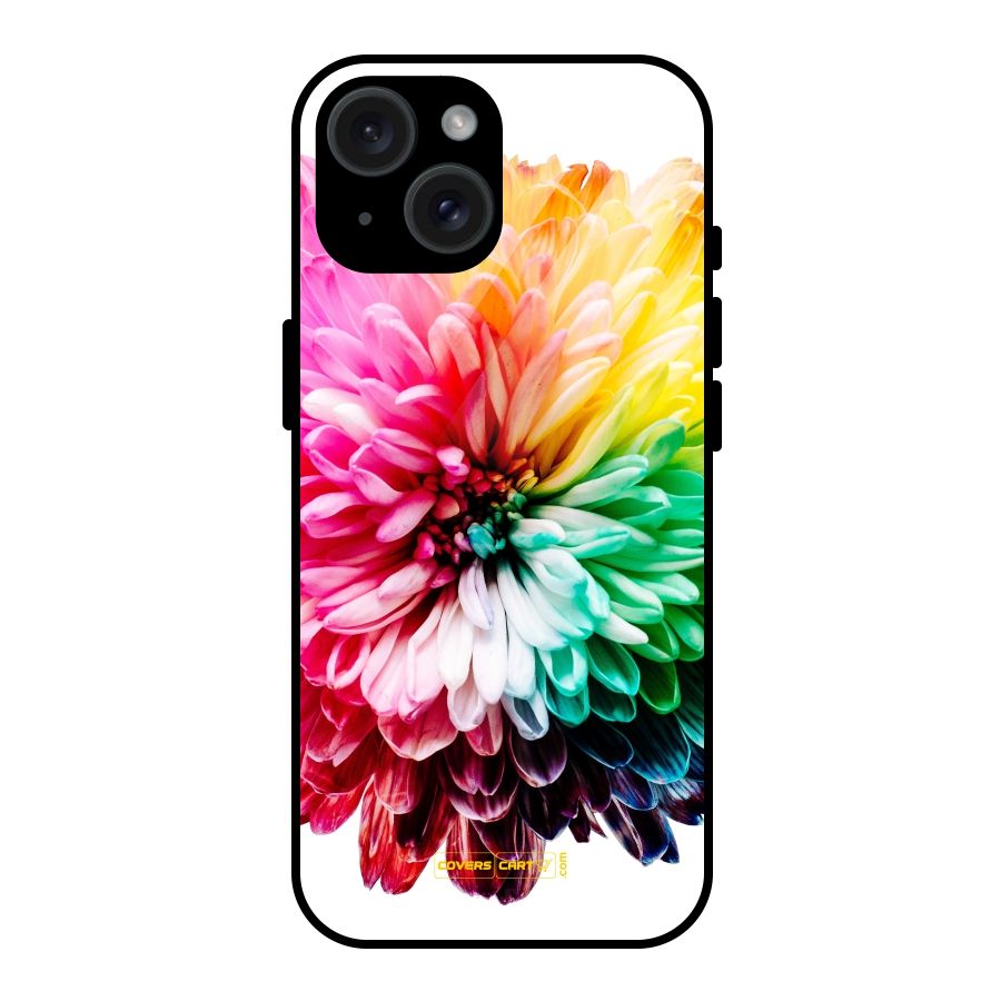 Colorful Flower Glass Back Case for iPhone 15