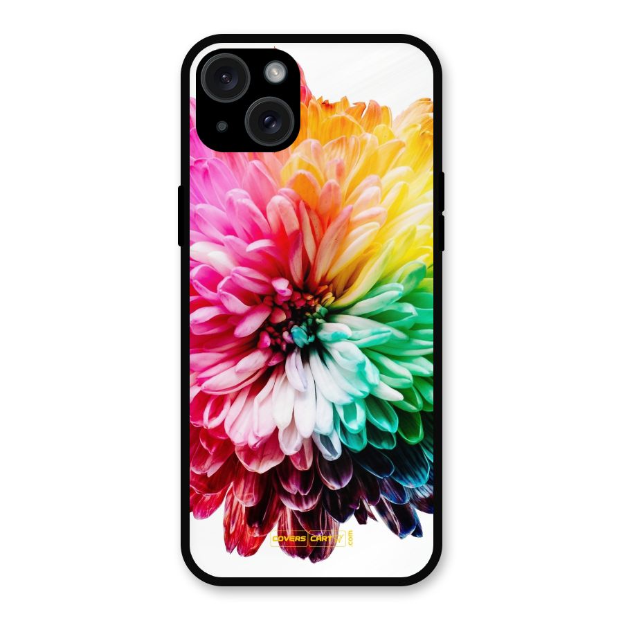 Colorful Flower Metal Back Case for iPhone 15 Plus