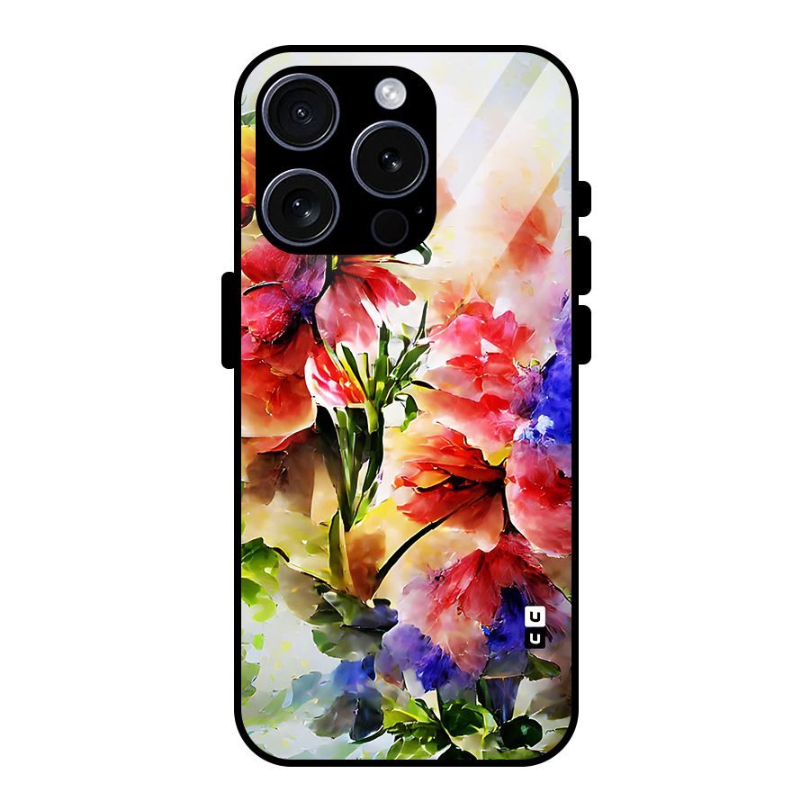 Colorful Flowers Fine Art Glass Back Case for iPhone 15 Pro