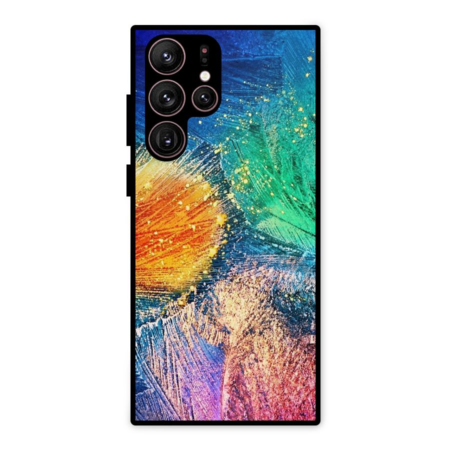 Colorful Leafs Vibrant Metal Back Case for Galaxy S22 Ultra 5G