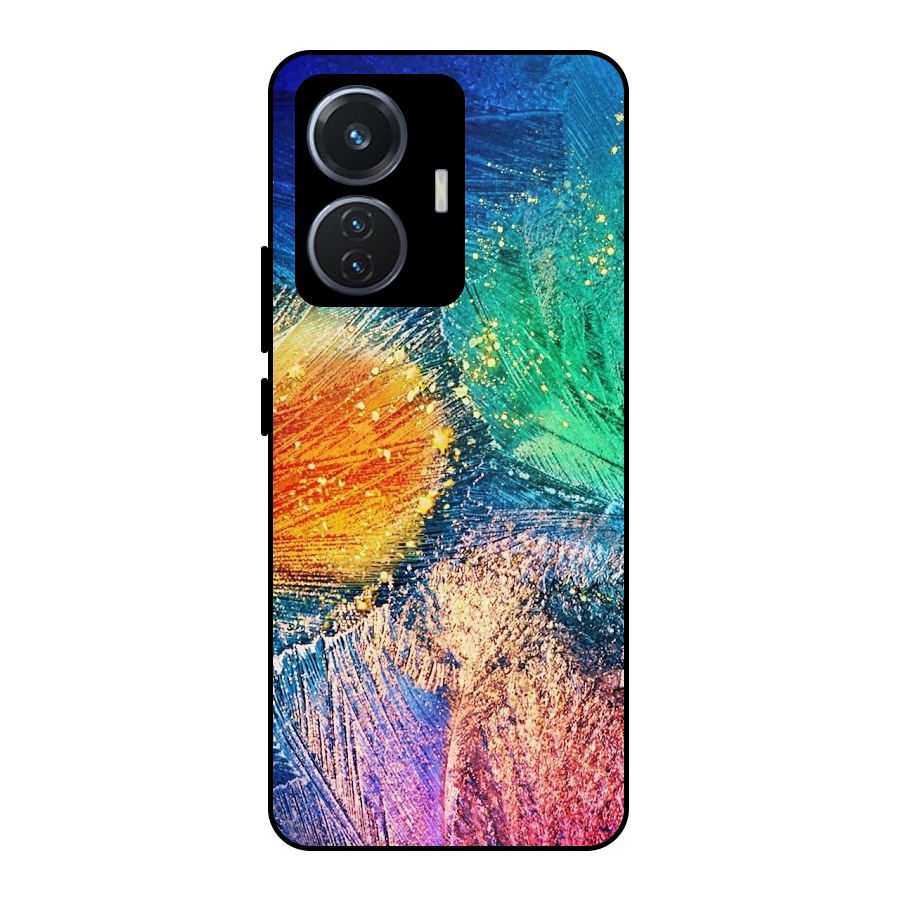 Colorful Leafs Vibrant Metal Back Case for Vivo T1 44W