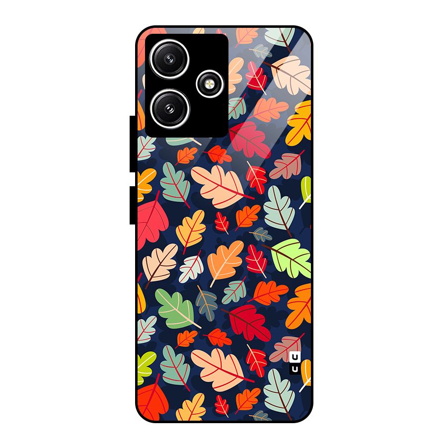 Colorful Leaves Beautiful Pattern Glass Back Case for Redmi 12 5G