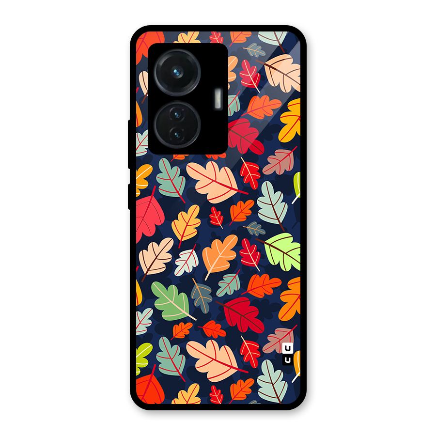 Colorful Leaves Beautiful Pattern Glass Back Case for Vivo T1 44W