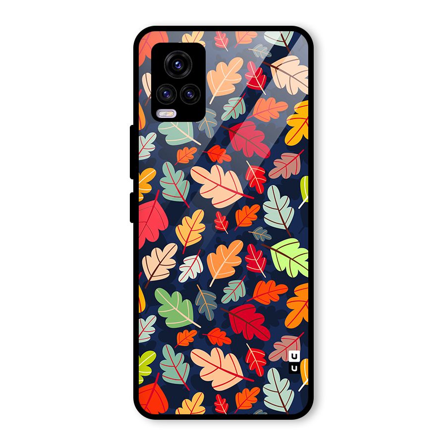 Colorful Leaves Beautiful Pattern Glass Back Case for Vivo V20 2021